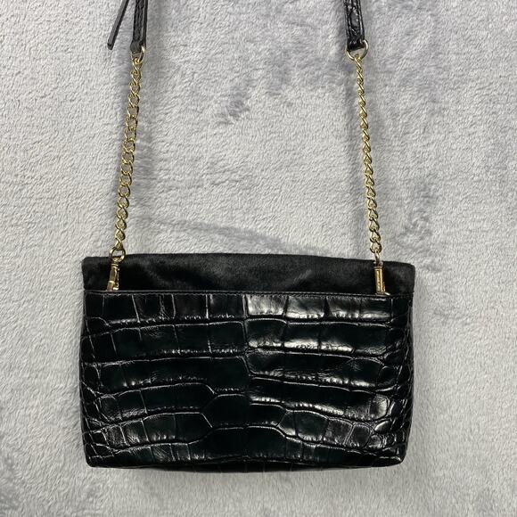 Michael Kors Cross-body Purse Black Calf Hair Crocodile Embossed Leather Punk - Picture 5 of 12